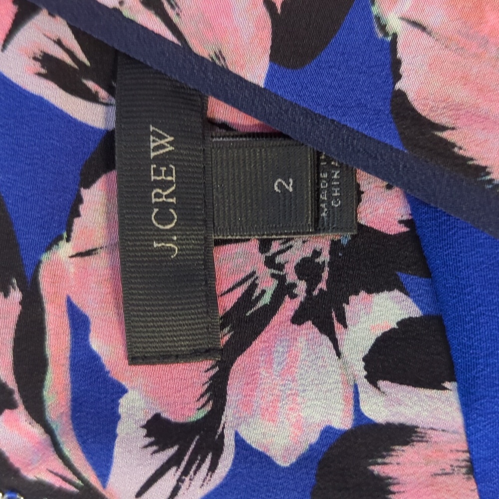 J Crew 2 silk dress floral pink blue midi length zip in back sleeveless pleated - Picture 5 of 16